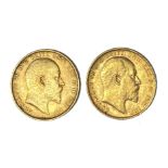 Edward VII two gold Sovereign coins, 1902 & 1903, Perth mint,