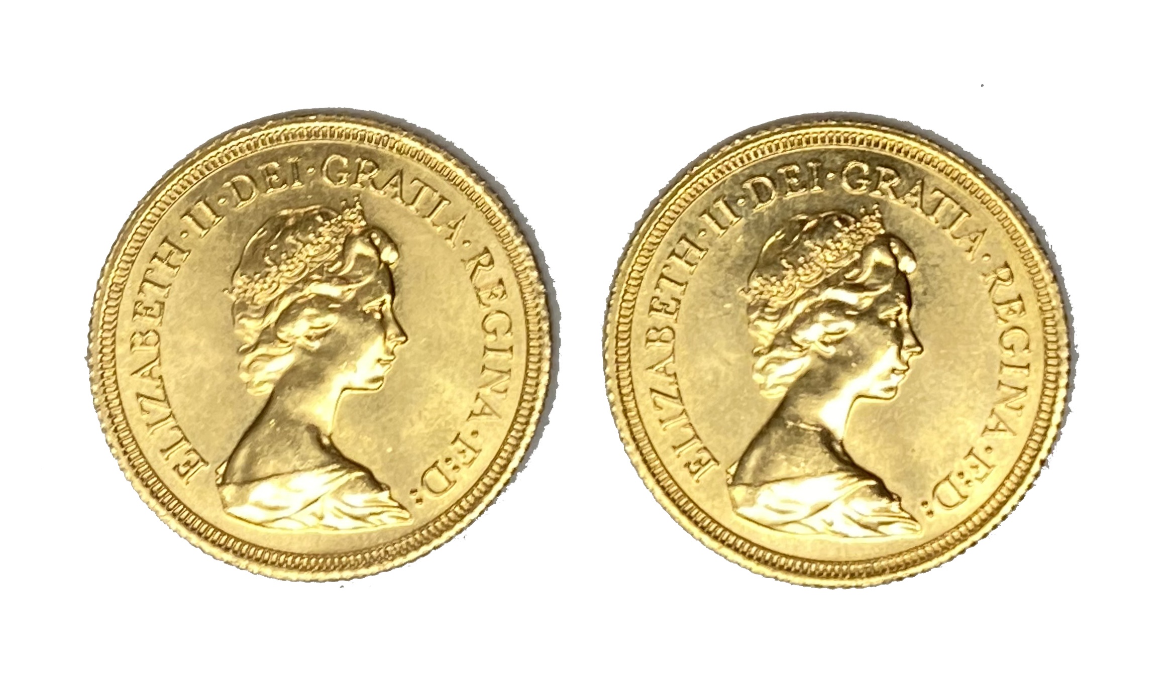 Elizabeth II two gold Sovereign coins, 1980