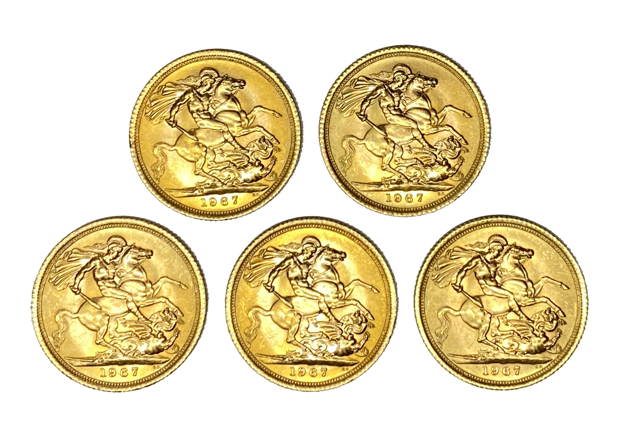 Elizabeth II five gold Sovereign coins, 1967 - Image 2 of 2