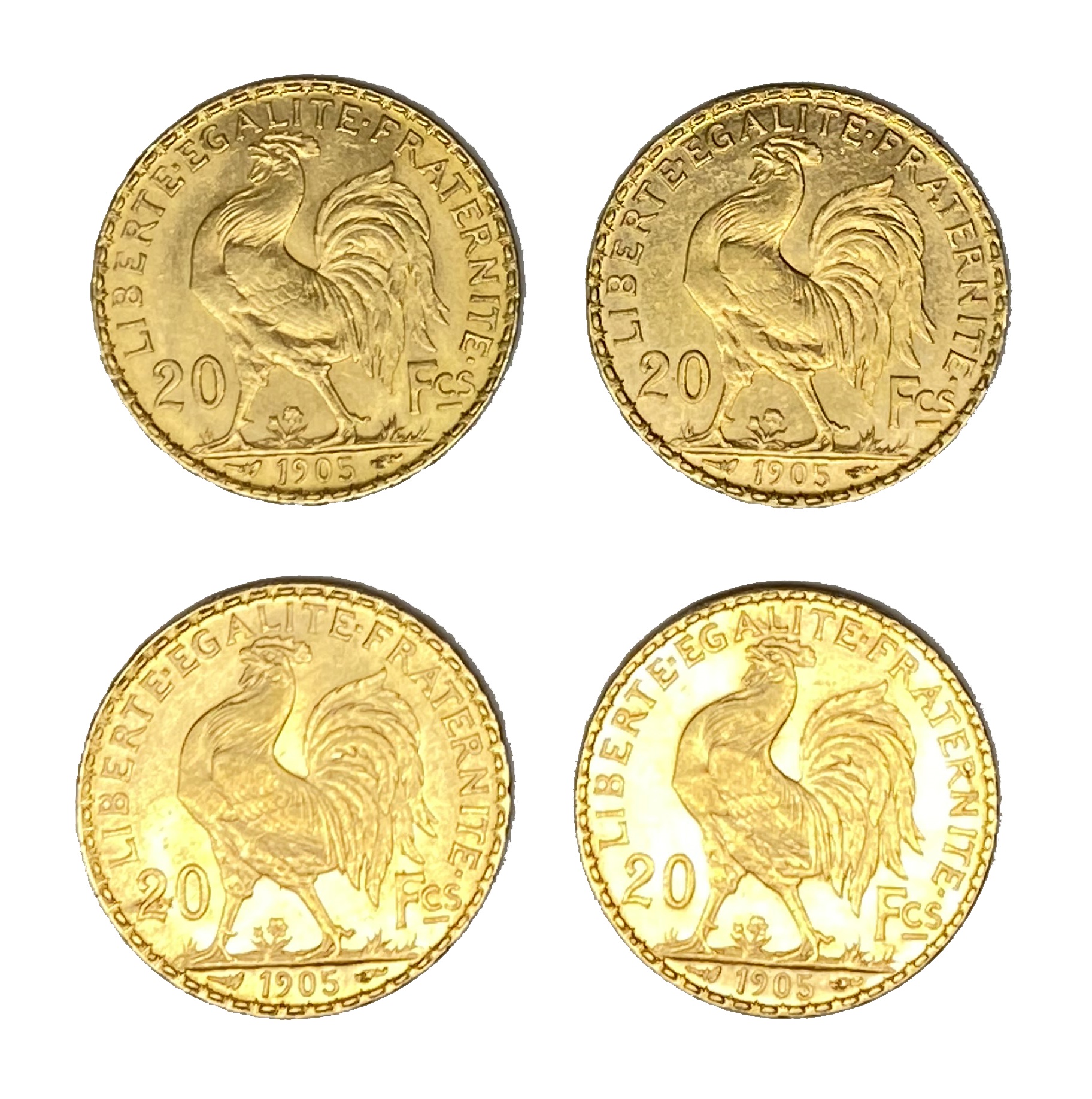 French Republic four 20 Franc gold coins, 1905 - Image 2 of 2