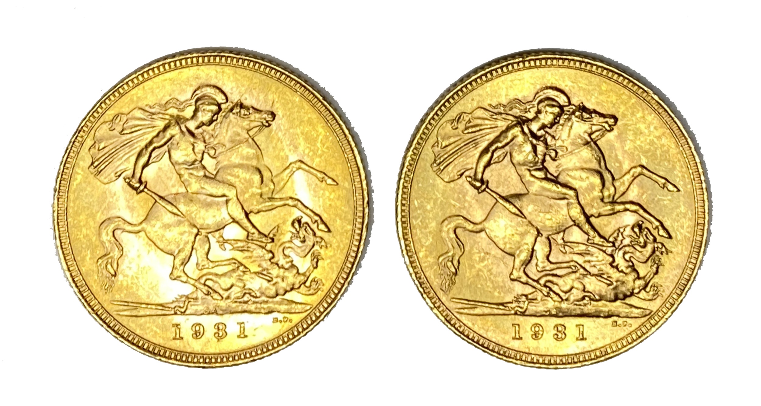 George V two gold Sovereign coins, 1931, Pretoria mint - Image 2 of 2