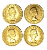 Elizabeth II four gold Sovereign coins, 1966
