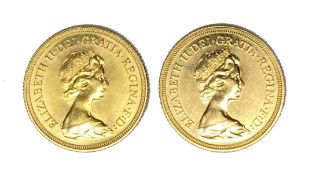 Elizabeth II two gold Sovereign coins, 1981