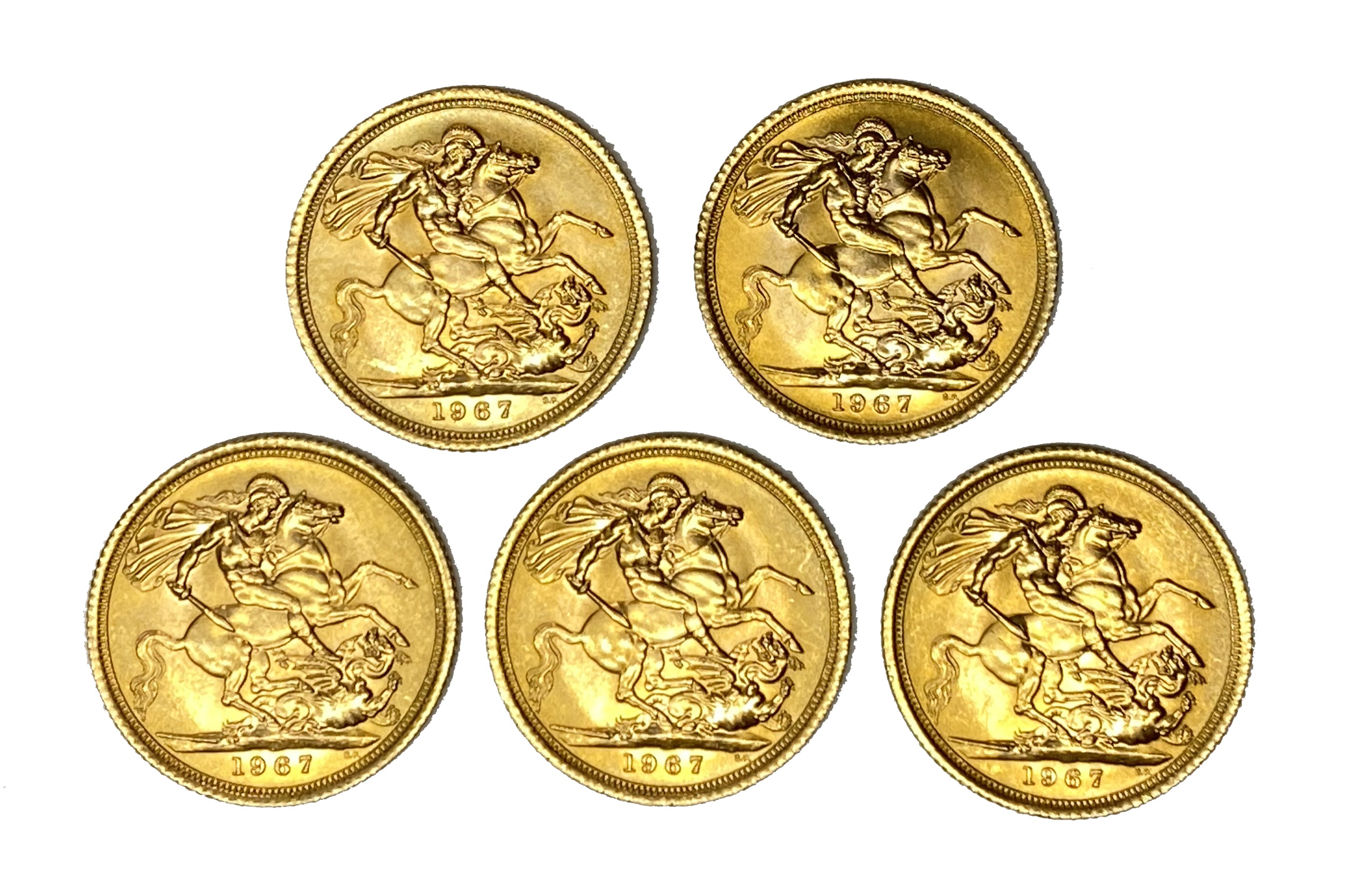 Elizabeth II five gold Sovereign coins, 1967 - Image 2 of 2