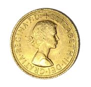 Elizabeth II gold Sovereign coin, 1964