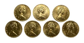Elizabeth II seven Isle of Man gold half Sovereign coins, 1973