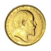 Edward VII gold Sovereign coin, 1910, Melbourne mint