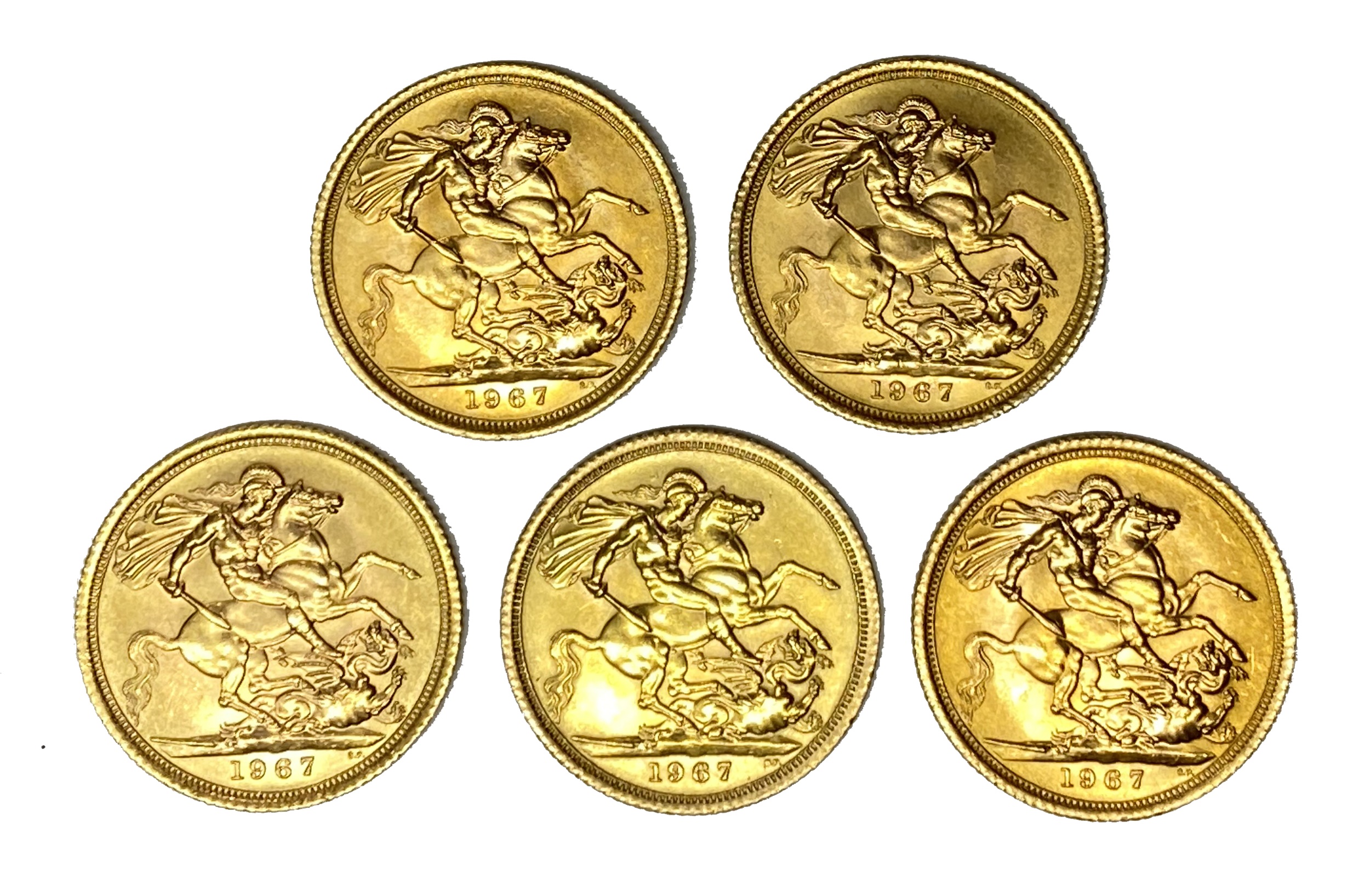 Elizabeth II five gold Sovereign coins, 1967 - Image 2 of 2