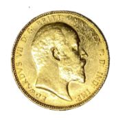 Edward VII gold Sovereign coin, 1908, Sydney mint