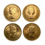 Elizabeth II four gold Sovereign coins, 1965