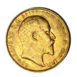 Edward VII gold Sovereign coin, 1908