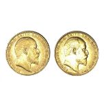 Edward VII two gold Sovereign coins, 1909