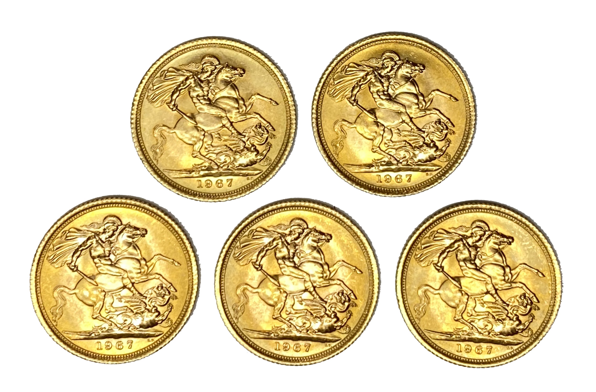 Elizabeth II five gold Sovereign coins, 1967 - Image 2 of 2