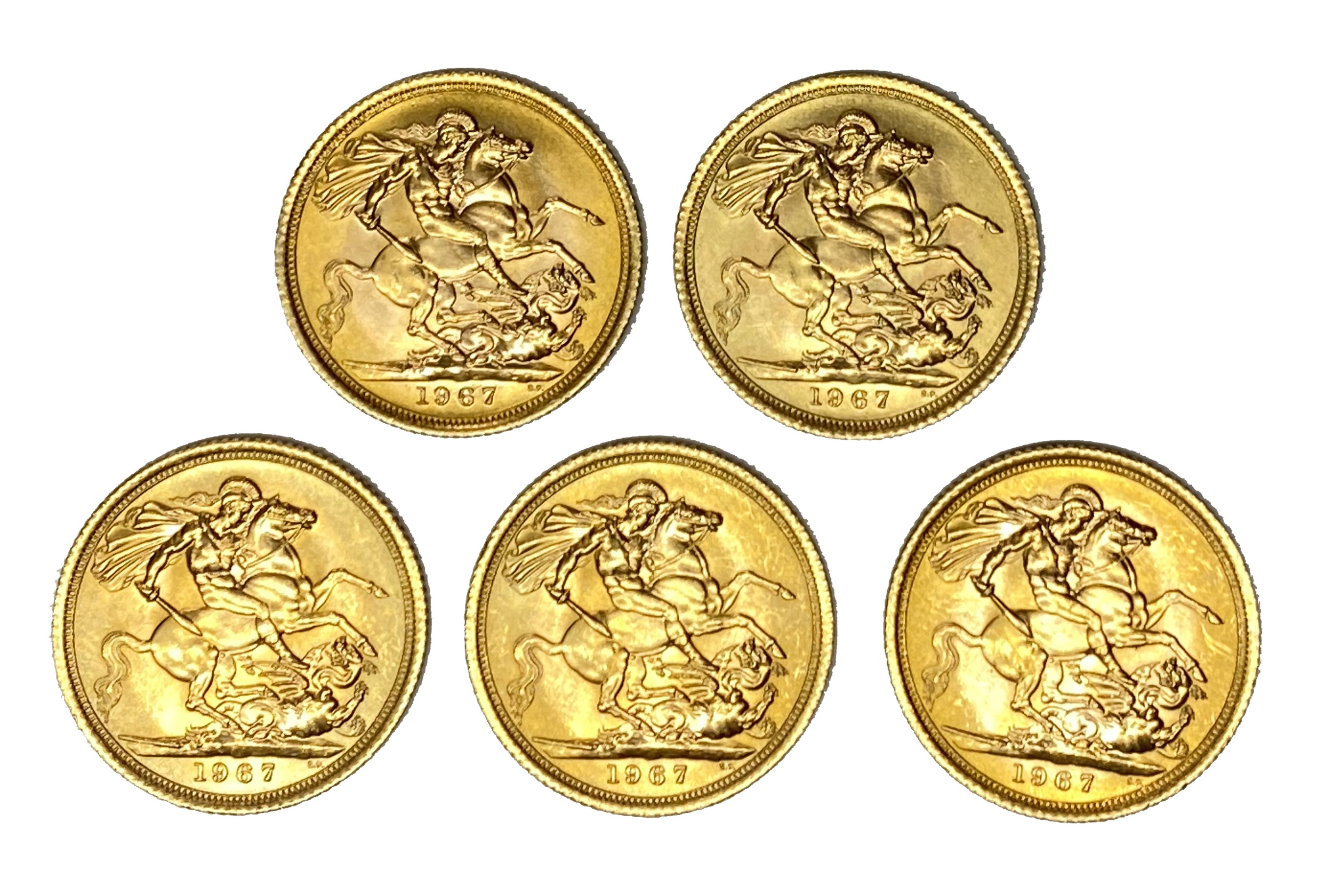 Elizabeth II five gold Sovereign coins, 1967 - Image 2 of 2