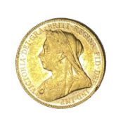 Queen Victoria gold Sovereign coin, 1900