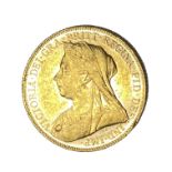 Queen Victoria gold Sovereign coin, 1900