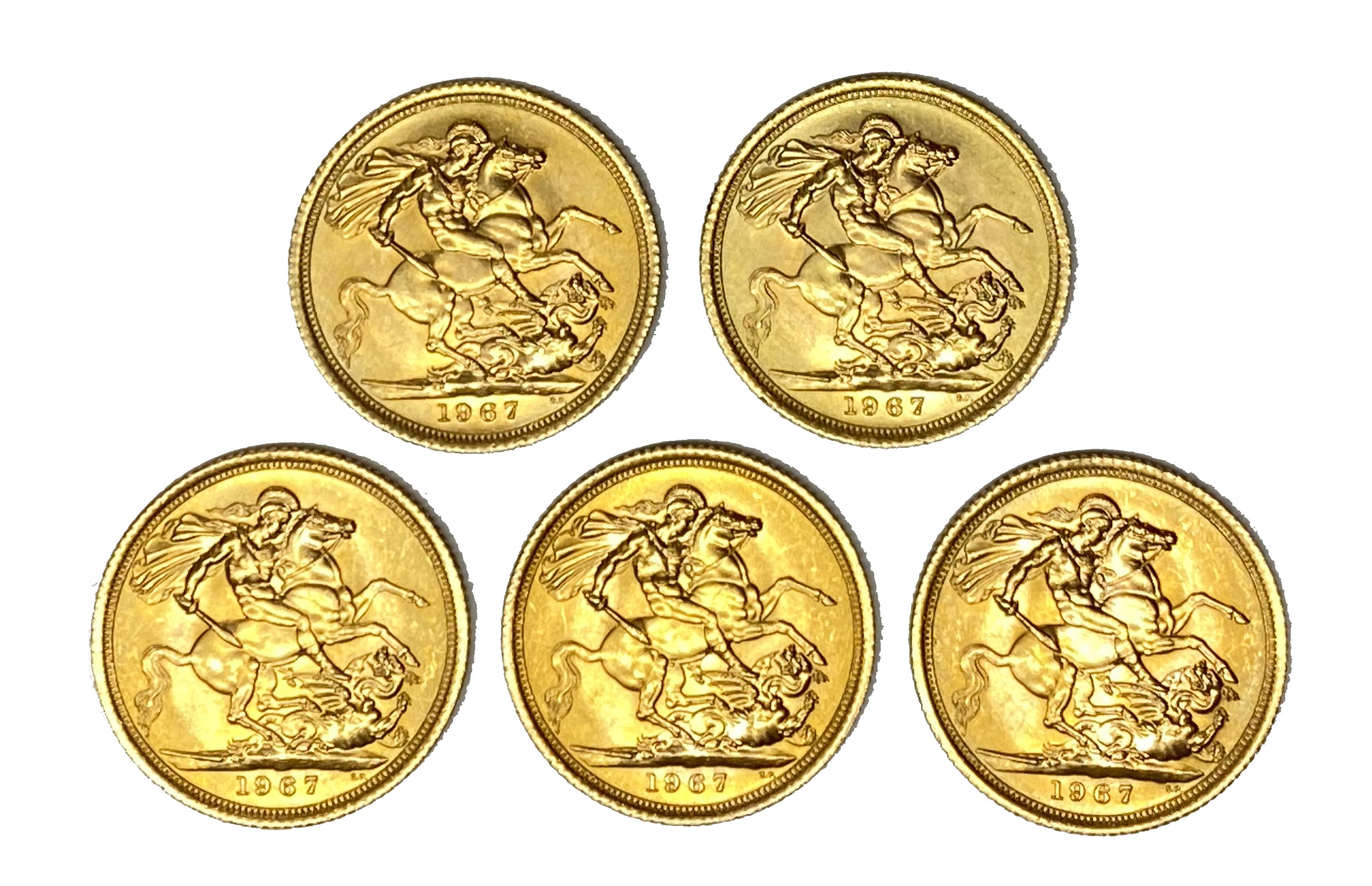 Elizabeth II five gold Sovereign coins, 1967 - Image 2 of 2