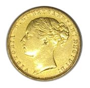 Queen Victoria gold Sovereign coin, 1884