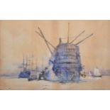 Charles Edward Dixon, Sailing ship and smaller vessels in a harbour