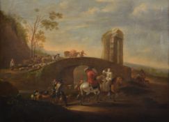 Attributed to Jan Asselyn, Figures by a bridge
