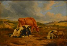 Follower of Thomas Sidney Cooper - sheep and cattle on fells, a pair