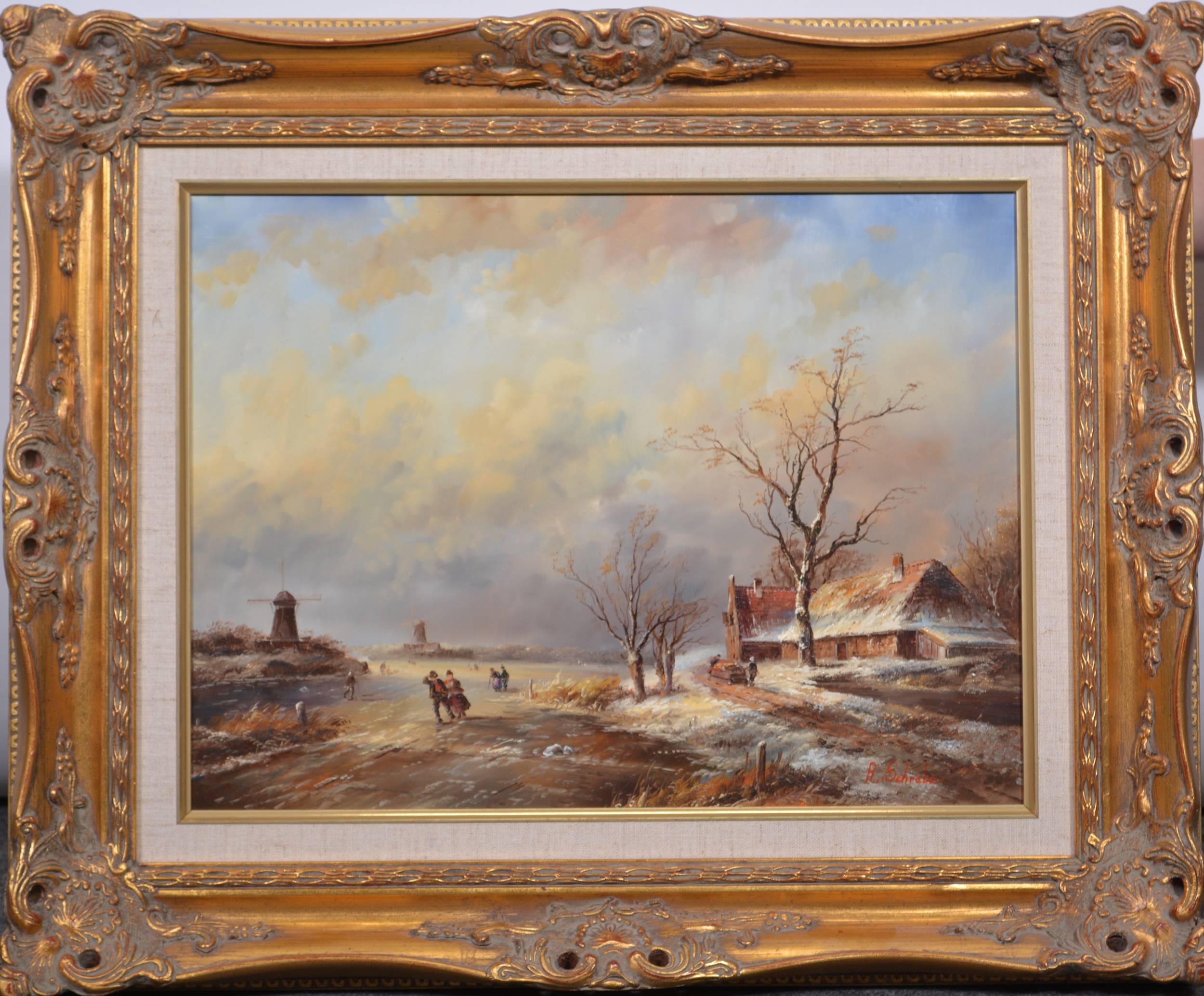 R Schrebe, Dutch winter landscape - Image 2 of 4