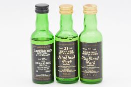 Cadenhead's Black Label miniature series: Highland Park, three bottlings