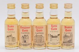 Five Prestonfield House miniature Scotch whiskies - Castle labels