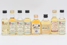 Eight independent miniature bottlings of single malt whisky