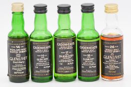 Cadenhead's Black Label miniature series: Glenlivet, five bottlings