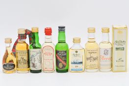 Nine assorted bottles of miniature whisky, 1980s/ early 1990s.