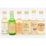 Six assorted whisky miniatures, including Talisker 8 year old, 1980s bottling