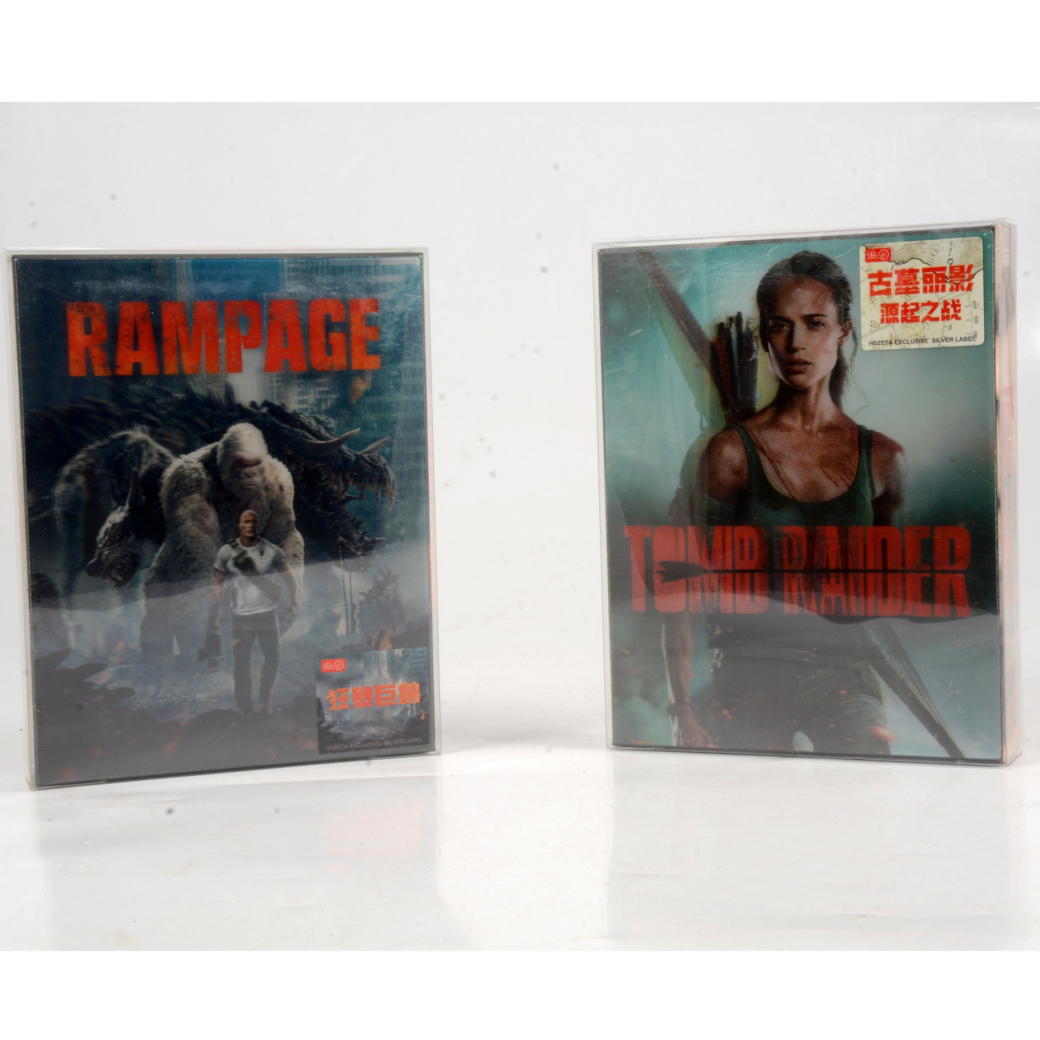 Two Hdzeta Silver Label Steelbook Lenticular 3D Blu-rays, Tomb Raider and Rampage