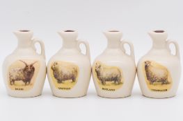 Twenty one assorted Rutherford's white ceramic decanters, sheep breeds and cattle