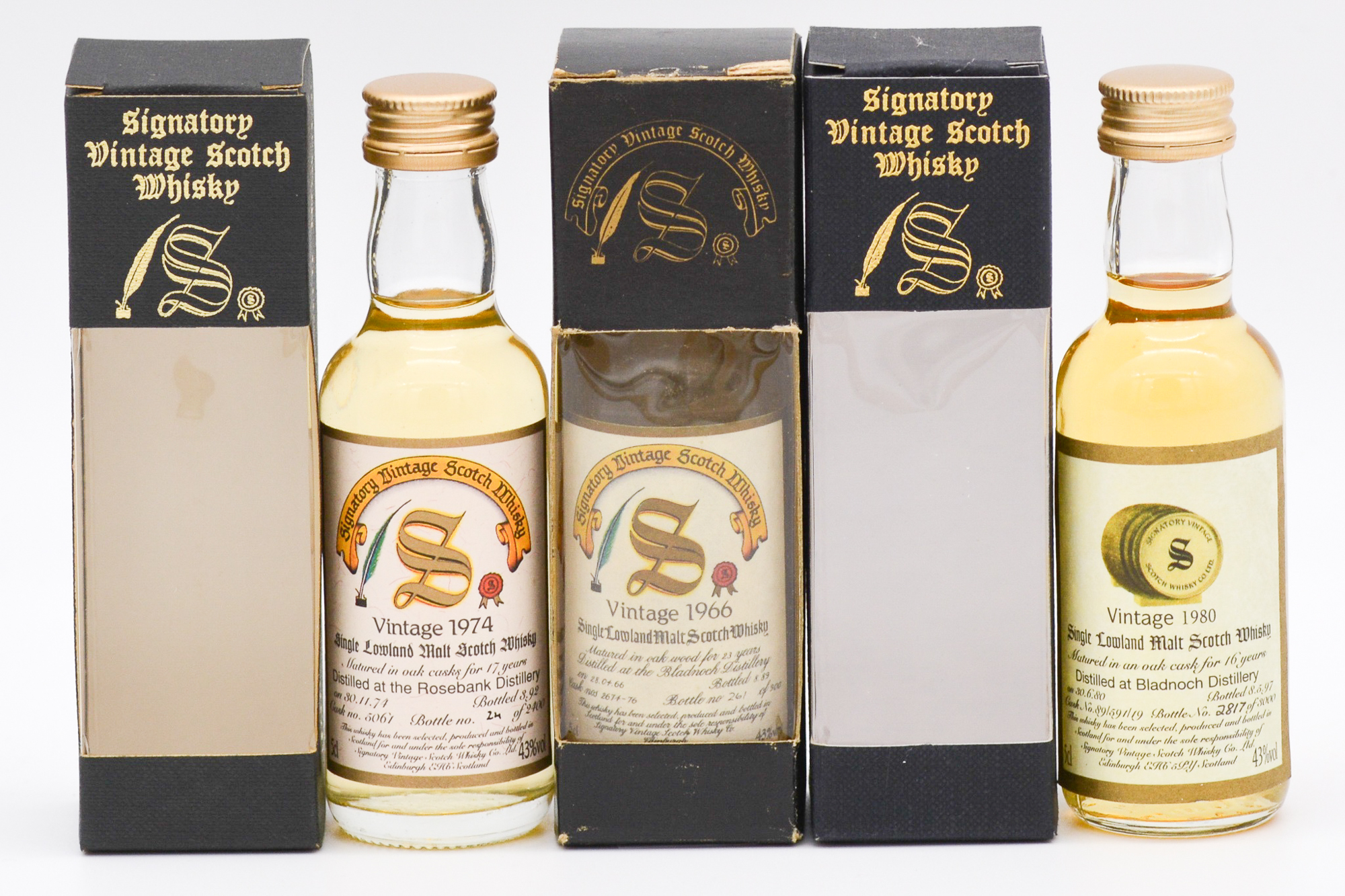 Signatory Vintage - three Lowland whisky miniatures