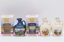 Glen Fiona, four large and seven small Scotch whisky decanter miniatures