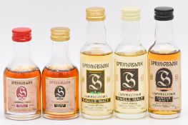 Springbank, single Campbeltown malt whisky, five miniature bottlings