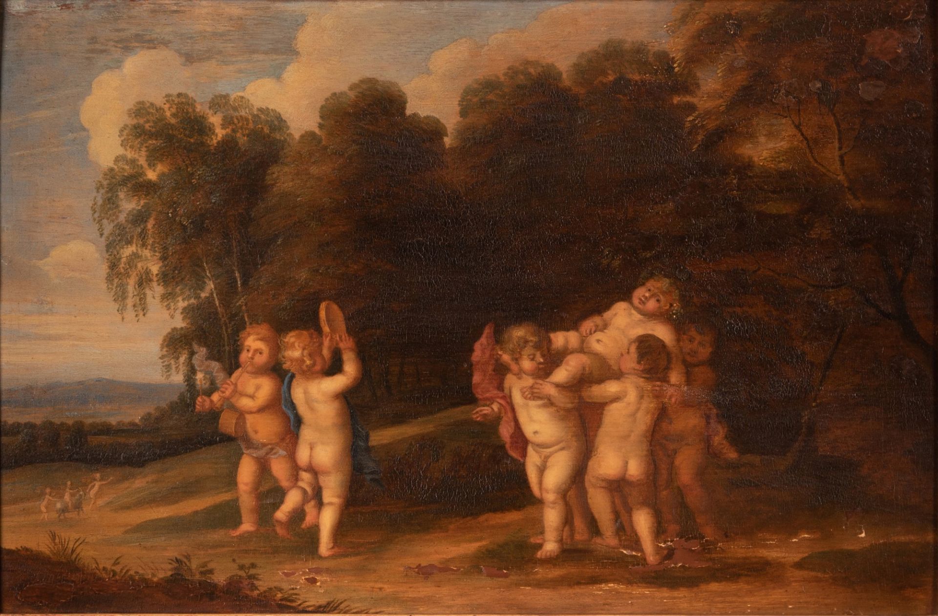 Drunken Bacchino with Puttos in a landscape  end of XVIII century