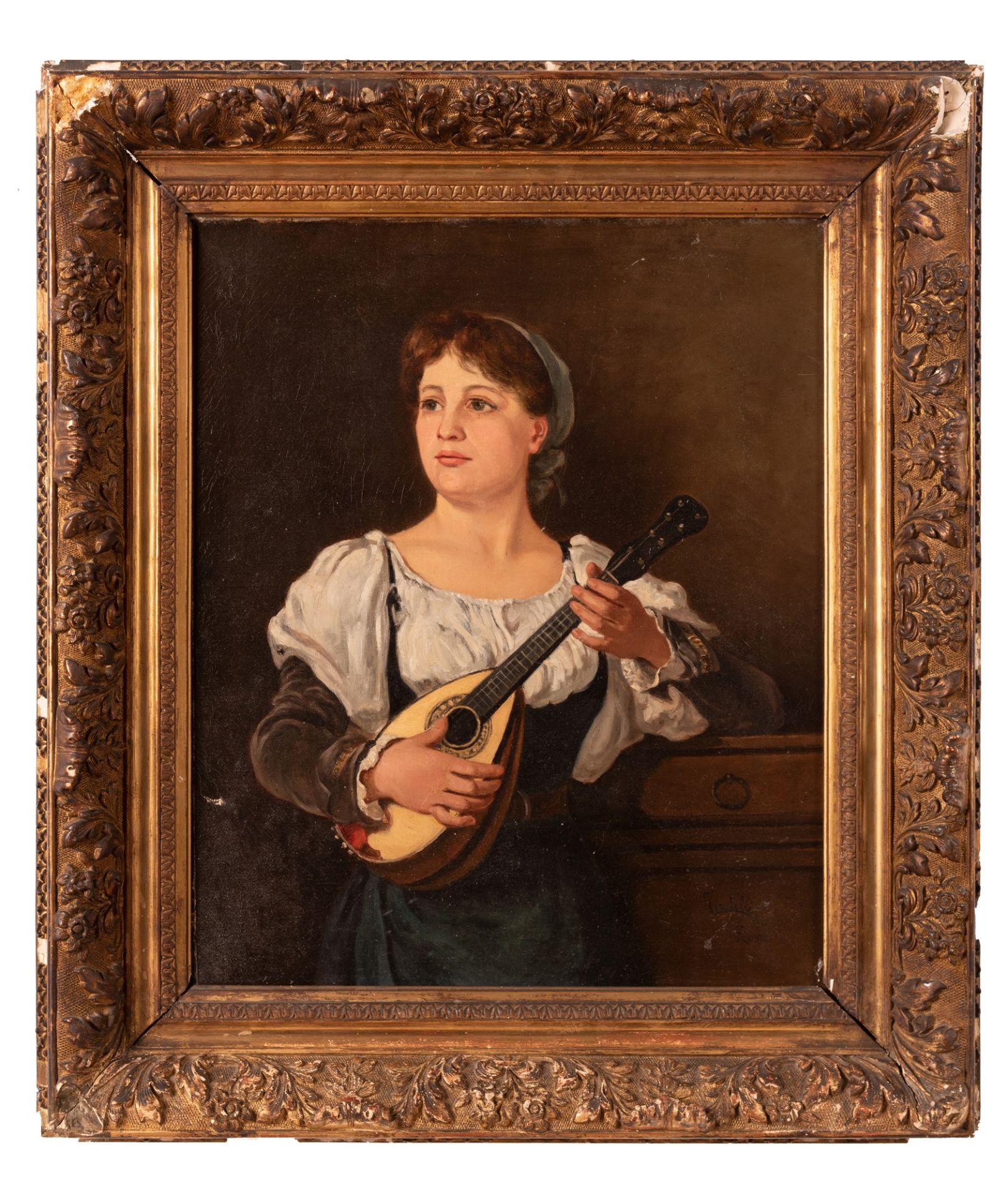 Portrait of lady with mandolin   XIX / XX century - Bild 3 aus 4