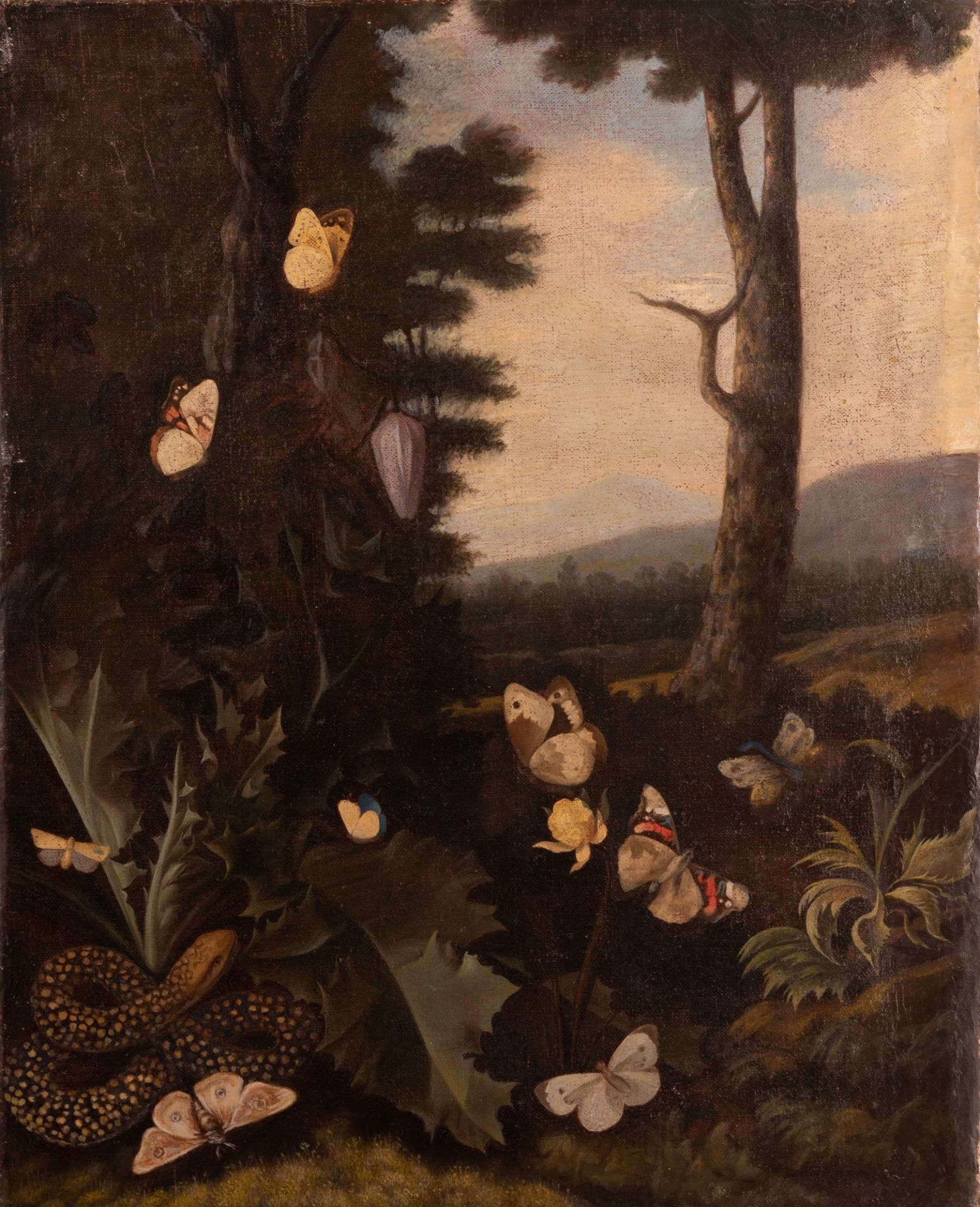 Landscape with butterflies and snake  XVII century