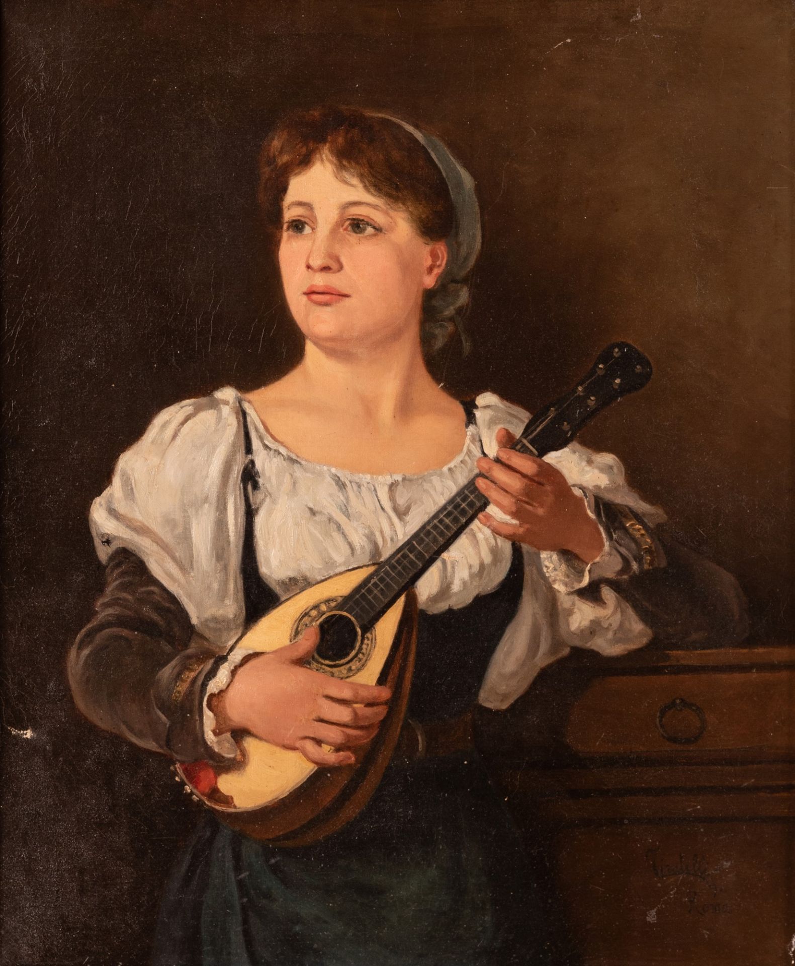 Portrait of lady with mandolin   XIX / XX century