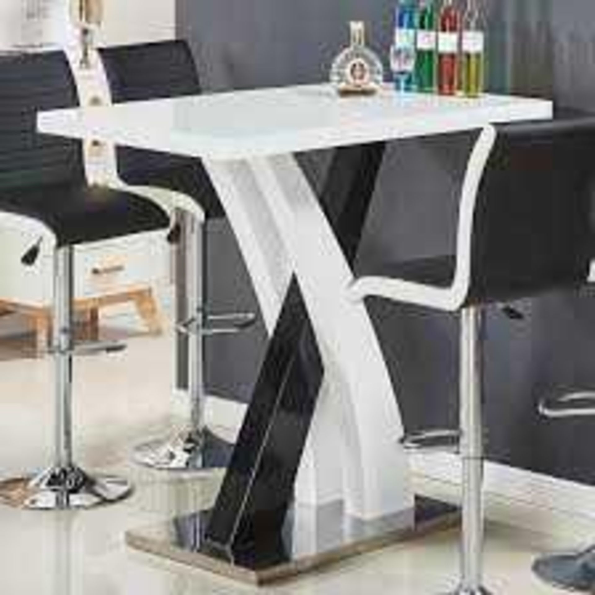 RRP £350. Boxed Axara Bar Table In High Gloss Black And White (Appraisals Available On Request) (