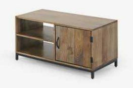 RRP £250 Boxed Lomond Compact Media Tv Unit In Mango Wood And Black