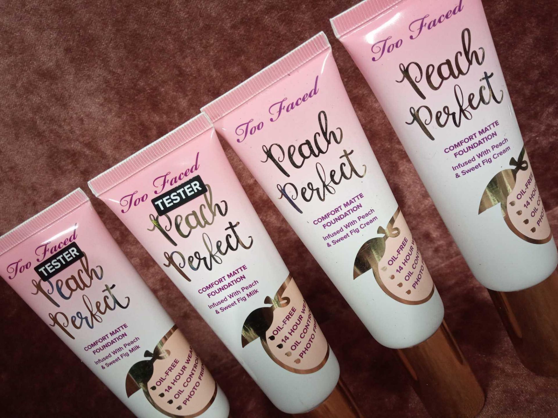 RRP £120 Lot To Contain Four Brand-New Unused Testers Of Too Faced Peach Perfect Comfort Matte Found - Image 2 of 3