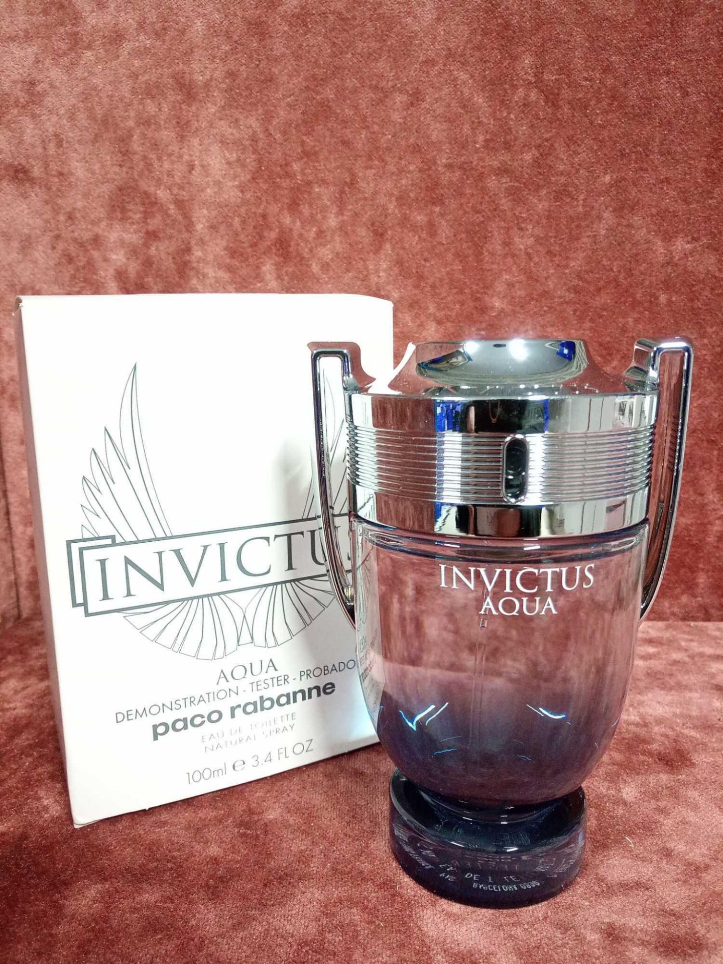 RRP £75 Boxed 100Ml Tester Bottle Of Paco Rabanne Invictus Aqua Edt Spray