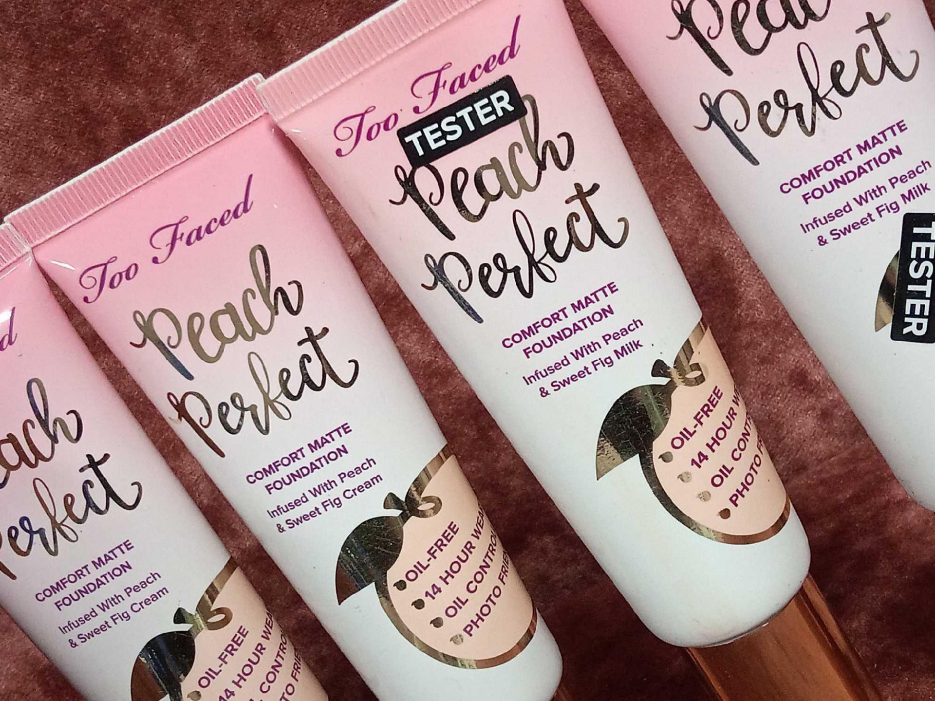 RRP £120 Lot To Contain Four Brand-New Unused Testers Of Too Faced Peach Perfect Comfort Matte Found - Image 2 of 3