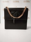 RRP £2500 Chanel Tall Logo Flap Chain Tote Black Calf Leather Smooth Leather Front Logo , Grade A,