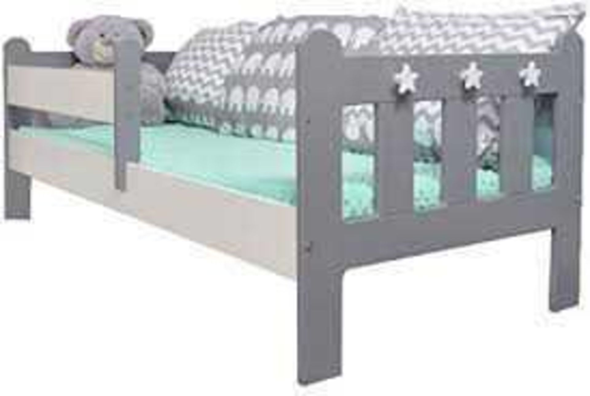 RRP £160 Boxed In Need Of Attention Damage Unknown Stanley Stars Grey And White Toddler Bed