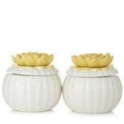 RRP £120 Homeworx By Harry Slatkin Set Of 4 Pink & Yellow Candles With Flower Lids