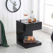 RRP £130 - 'Dixon' 1 Drawer Bedside Table In Black High Gloss